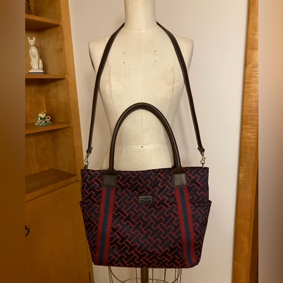 Tommy Hilfiger Geometric Patterned Tote Bag - Red and Navy Monogram - Picture 2 of 12